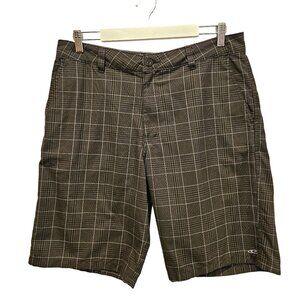 Oneill Shorts Mens 34 Plaid Black gray flat front Golf walking casual business l